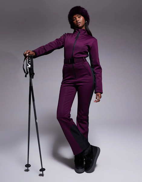  Asos Traje De Esquí Color Ciruela Y Negro De Estilo Retro Con Cinturón Y Franja Lateral De Tejido Estilo Softshell De Asos 4505 Ski-morado 
