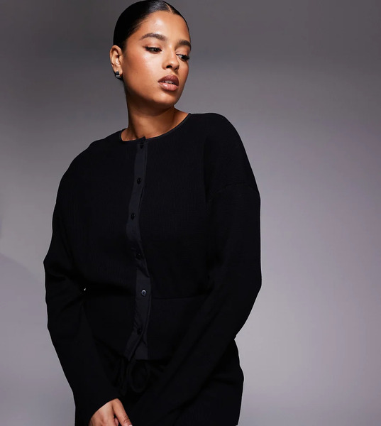  Asos Weekend Collective Cárdigan Negro Con Cintura Entallada De Tejido Gofrado De Weekend Collective Curve (parte De Un Conjunto) 