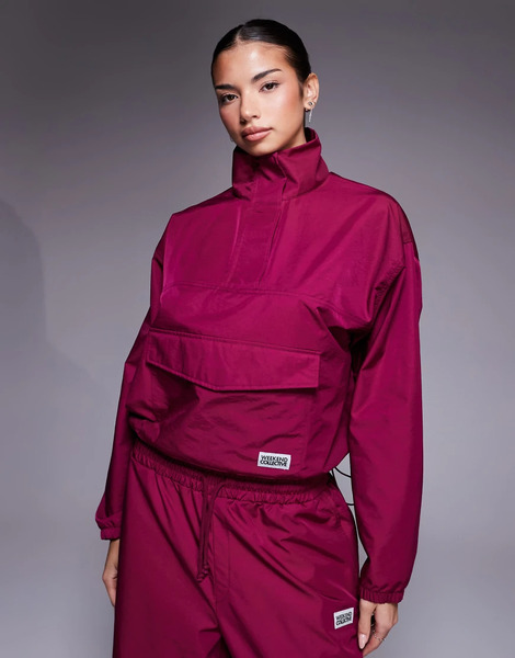  Asos Weekend Collective Chaqueta Cortavientos Burdeos Con Cuello Alzado De Nailon De Weekend Collective (parte De Un Conjunto)-rojo 