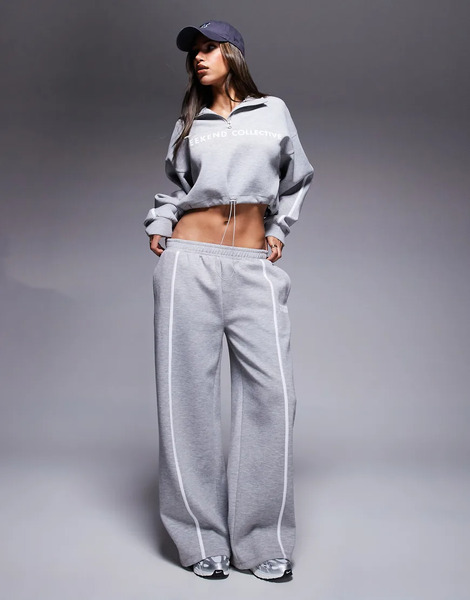  Asos Weekend Collective Joggers Gris Jaspeado De Pernera Ancha Con Detalle De Rayas De Tejido Efecto Neopreno De Weekend Collective (parte De Un Conjunto) 