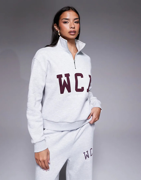  Asos Weekend Collective Sudadera Gris Jaspeado Con Media Cremallera Y Estampado Universitario De Weekend Collective (parte De Un Conjunto) 