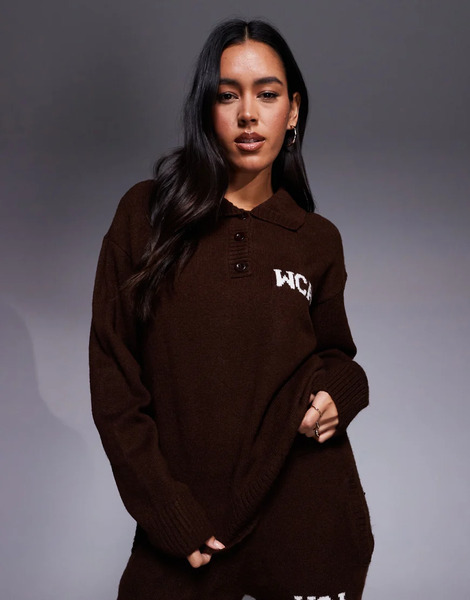  Asos Weekend Collective Sudadera Marrón Chocolate De Estilo Rugby Con Gráfico Universitario De Punto De Weekend Collective (parte De Un Conjunto)-brown 