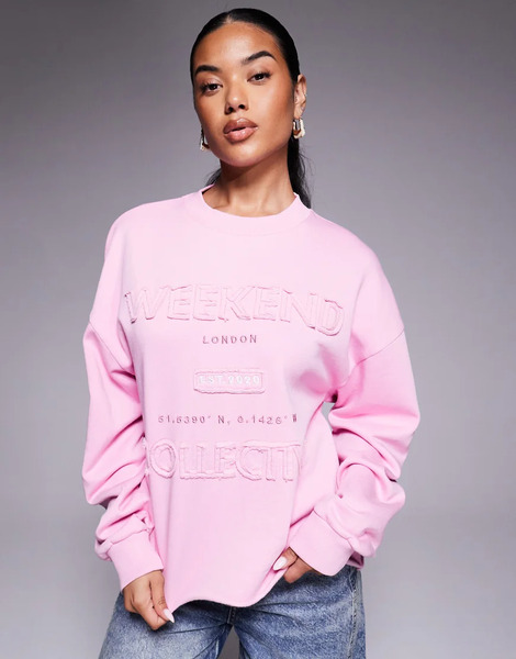  Asos Weekend Collective Sudadera Rosa Con Aplicación De Weekend Collective 