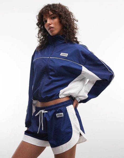  Asos Weekend Collective Weekend Collective - Pantalones Cortos De Chándal Azul Marino Y Blancos De Estilo Velocista (parte De Un Conjunto) 