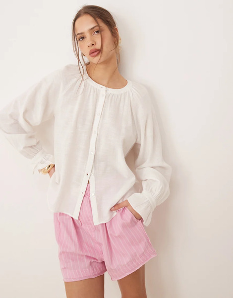  Aware Blusa Blanca Abotonada De Estilo Boho De Aware-blanco 