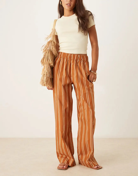  Aware Pantalones Color Caramelo A Rayas Blanco Crema De Pernera Ancha Con Detalle Estilo Bóxer De Popelina De Aware-naranja 