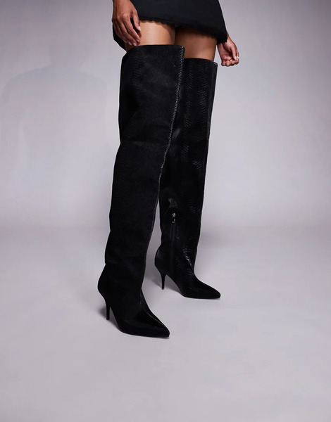  Azalea Wang Botas Por Encima De La Rodilla Negras Efecto Piel De Serpiente Con Caña Fruncida Halina De Azalea Wang-negro 