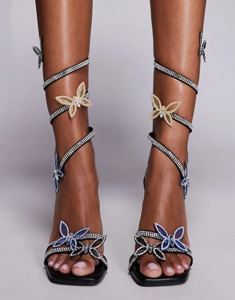  Azalea Wang Sandalias Negras De Tacón Alto Con Diseño En Espiral Y Detalle De Mariposas Zarya De Azalea Wang-negro 