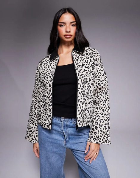 Barbour International Chaqueta Beis Con Estampado De Leopardo, Cremallera Y Solapas De Pana En Contraste De Barbour International-multicolor 