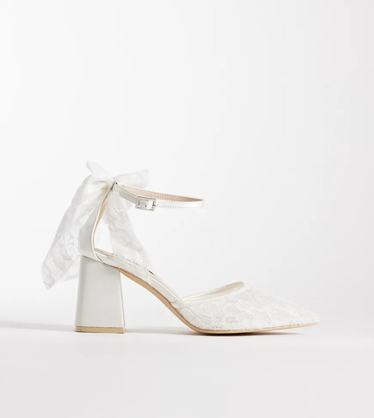  Be Mine Wide Fit Zapatos De Novia Blanco Marfil De Tacón Ancho Con Detalle De Lazo De Encaje Reema De Be Mine Wide Fit 