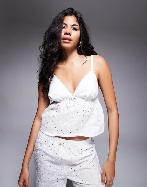  Boux Avenue Set Blanco De Pantalones Y Top De Tirantes Con Bordado Inglés De Tejido Liso De Algodón De Boux Avenue 