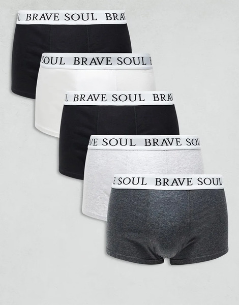  Brave Soul Pack De 5 Calzoncillos Bóxer De Color Negro, Gris Y Blanco Con Logo En La Cinturilla De Brave Soul-multicolor 