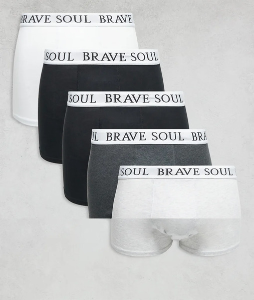  Brave Soul Pack De 5 Calzoncillos Bóxer De Color Negro, Gris Y Blanco Con Logo En La Cinturilla De Brave Soul-multicolor 