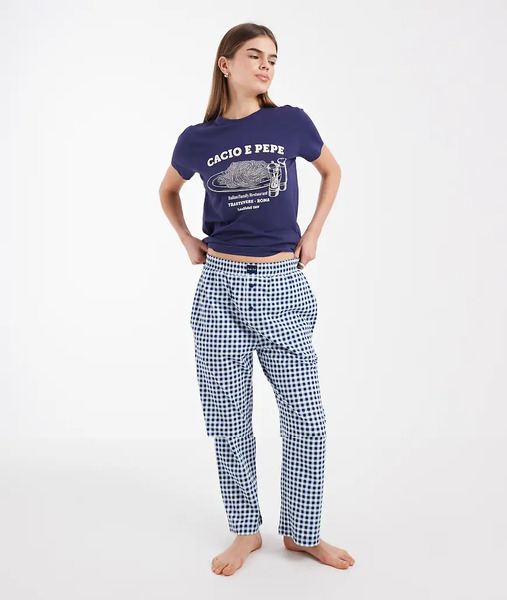  Brave Soul Pijama Azul Marino De Pantalones A Cuadros Y Camiseta Con Estampado Gráfico cacio E Pepe De Algodón De Brave Soul 