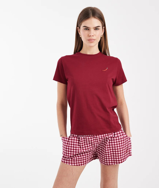  Brave Soul Pijama Rojo De Camiseta Y Pantalones Cortos A Cuadros Con Bordado De Guindilla De Algodón De Brave Soul 