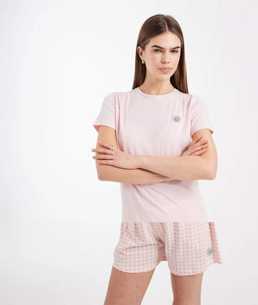  Brave Soul Pijama Rosa De Camiseta Y Pantalones Cortos Con Estampado Floral Y Bordado De Margaritas De Algodón De Brave Soul 