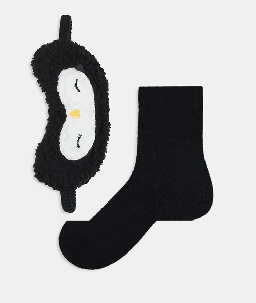  Brave Soul Set Negro Y Blanco De Calcetines Para Dormir Y Antifaz Con Diseño De Pingüino Original De Punto Mullido De Brave Soul 