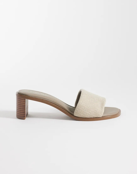  Calvin Klein Calvin Klein Jeans - Mules Color Crema Con Tacón De Bloque De Madera Y Estampado Integral De Emblema-blanco 