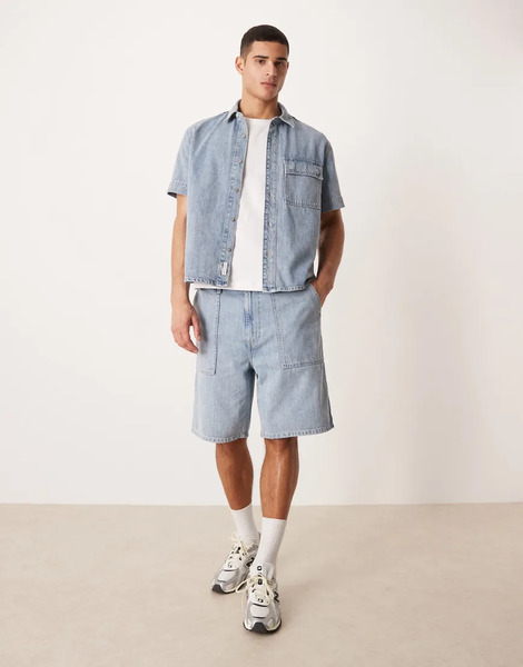  Calvin Klein Jeans Pantalones Cortos Vaqueros Azules Utilitarios Con Lavado Claro De Mezcla De Lino De Calvin Klein Jeans (parte De Un Conjunto) 