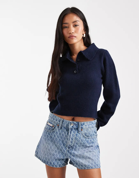  Calvin Klein Jeans Pantalones Cortos Vaqueros De Estilo Años 90 Con Estampado De Monograma Difuminado De Calvin Klein Jeans-azul 
