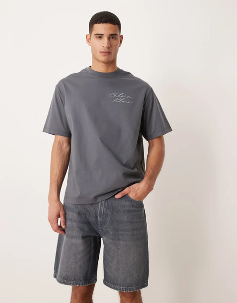  Calvin Klein Jeans Pantalones Cortos Vaqueros Grises Holgados De Estilo Años 90 Con Lavado Oscuro De Calvin Klein Jeans-azul 