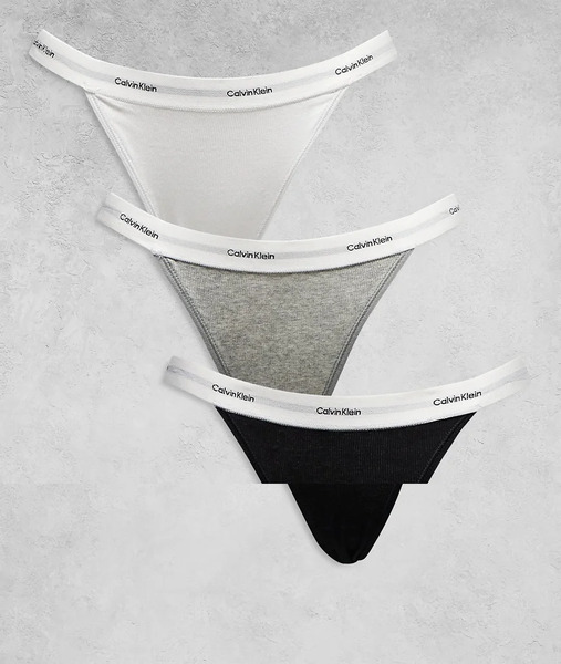  Calvin Klein Pack De 3 Braguitas De Bikini De Color Negro, Blanco Y Gris Con Diseño De Tiras Cotton Stretch Rib De Calvin Klein-multicolor 