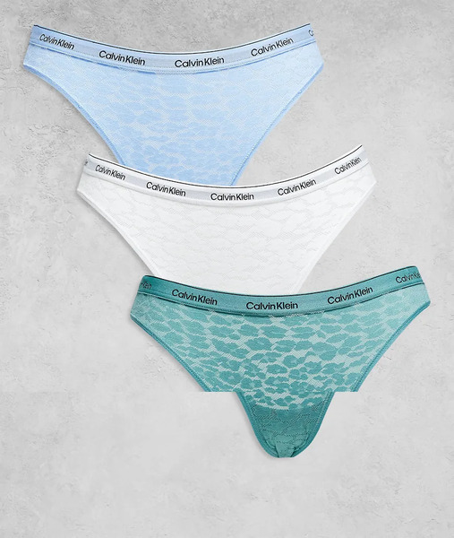  Calvin Klein Pack De 3 Braguitas De Bikini De Color Turquesa, Azul Pastel Y Blanco Icon Lace De Calvin Klein-multicolor 