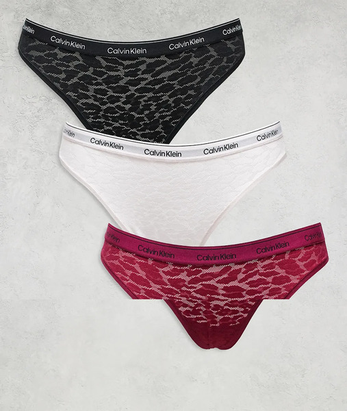  Calvin Klein Pack De 3 Braguitas De Color Baya, Negro Y Rosa Rubor De Corte Bikini Icon Lace De Calvin Klein-multicolor 