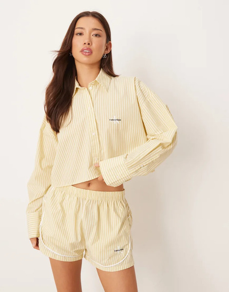  Calvin Klein Pantalones Cortos De Chándal Amarillo Pastel A Rayas De Popelina De Calvin Klein (parte De Un Conjunto)-neutro 