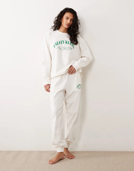  Calvin Klein Pantalones De Chándal Color Crema Con Logo De Punto Liso De Calvin Klein (parte De Un Conjunto)-blanco 