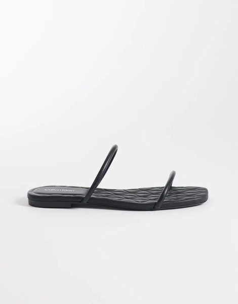  Calvin Klein Sandalias Negras Planas Con Puntera Cuadrada Y Diseño Acolchado De Cuero De Calvin Klein Jeans-negro 