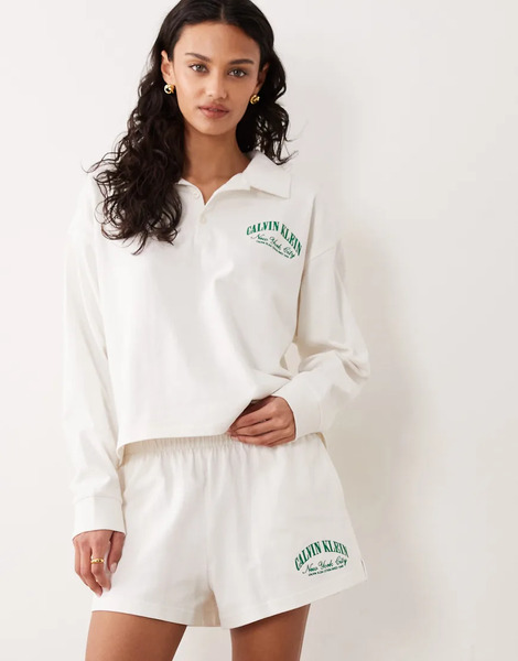  Calvin Klein Sudadera Color Crema Con Cuello Tipo Polo Y Logo De Punto De Calvin Klein (parte De Un Conjunto)-blanco 