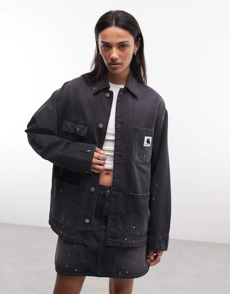  Carhartt Wip Carhartt Wip - Og Michigan - Chaqueta Vaquera Con Lavado Negro Y Efecto Salpicado De Pintura (parte De Un Conjunto) 