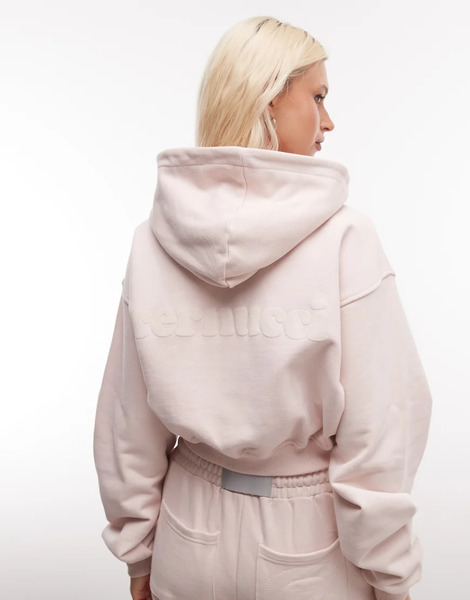  Cernucci Cernucci - Sudadera Corta Rosa Claro Con Capucha, Cremallera Y Logo 100% De Algodón (parte De Un Conjunto) 