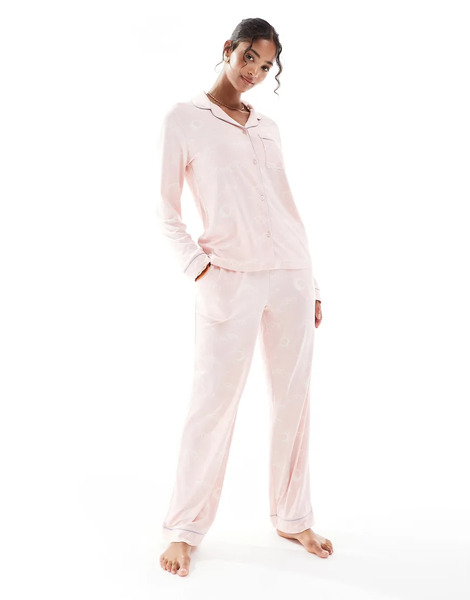  Chelsea Peers Pijama Rosa De Manga Larga Con Estampado De Cielo Nocturno Y Cuello De Solapas De Poliéster De Chelsea Peers 
