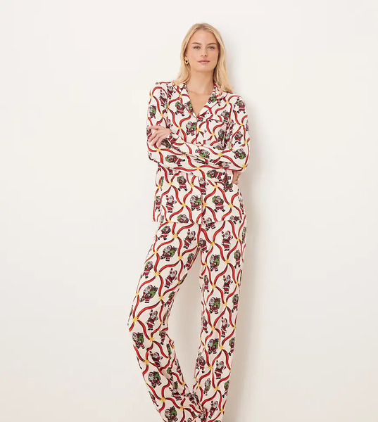 Chelsea Peers Tall Pijama De Manga Larga Con Cuello De Solapas Y Estampado De Bastón De Caramelo Y Papá Noel De Poliéster Para Navidad Exclusivo De Chelsea Peers Tall-blanco 