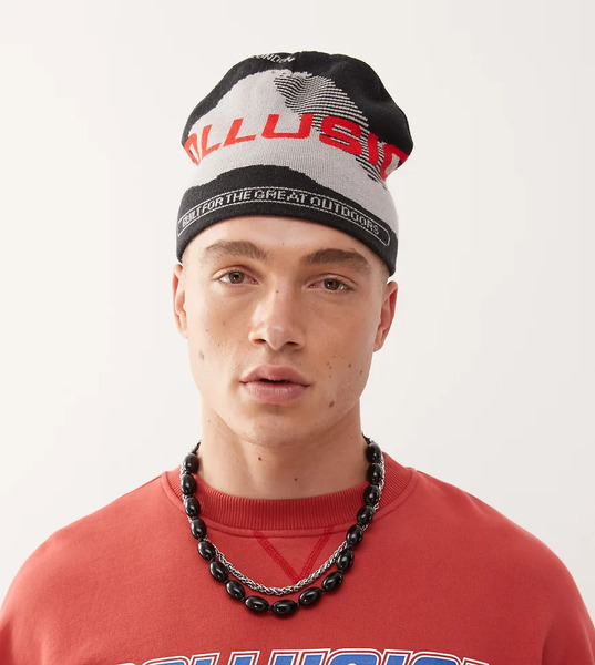  Collusion Gorro Negro Con Estampado De Montaña De Collusion 