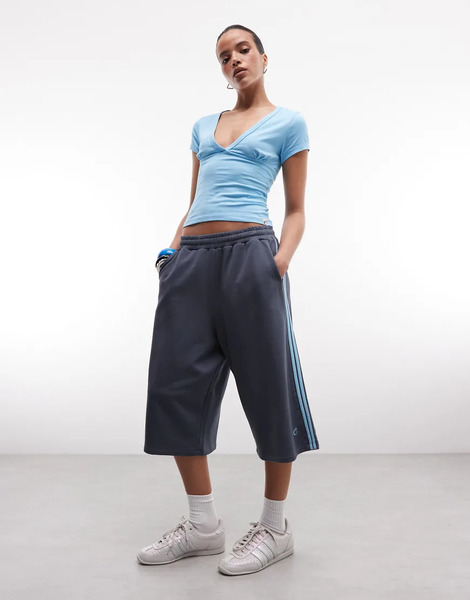  Collusion Pantalones Cortos De Corte Holgado Alargado Y Estilo Deportivo Con Detalle A Rayas De Punto Liso De Collusion-azul Marino 
