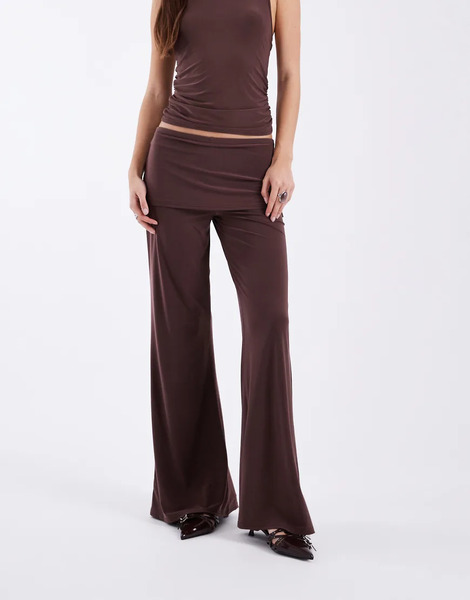  Collusion Pantalones Marrón Chocolate Intenso Lisos Con Detalle De Falda De Collusion (parte De Un Conjunto)-brown 