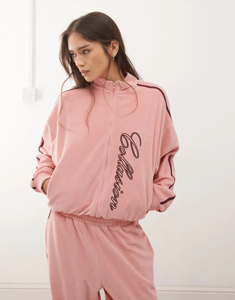 Collusion Sudadera Rosa Empolvado Con Cremallera Y Detalle Bordado De Velour De Collusion (parte De Un Conjunto) 