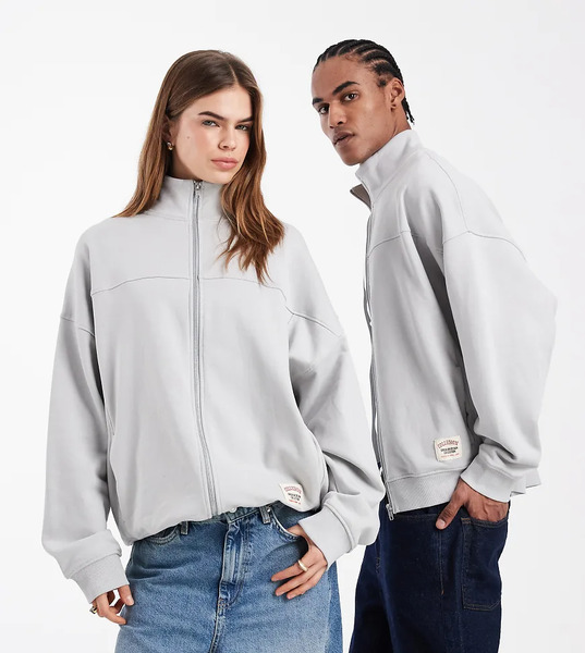  Collusion Sudadera Unisex De Corte Cuadrado Con Cuello Alzado Y Cremallera De Tejido Grueso De Collusion Circular Design Collection-gris 