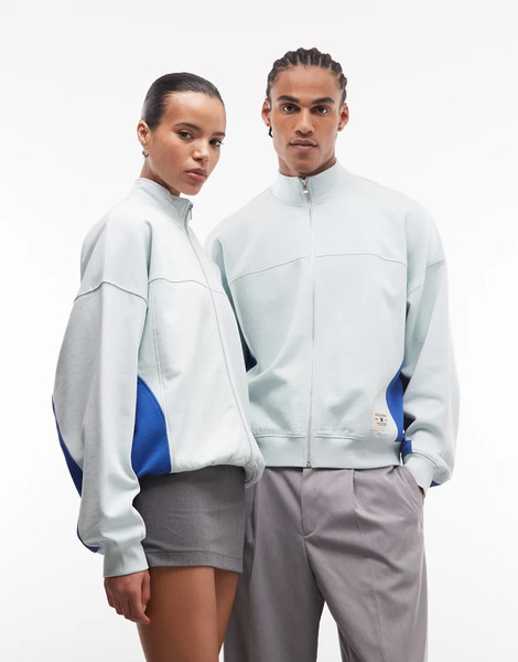  Collusion Top Gris Y Azul Unisex Con Cremallera Y Detalle De Paneles De Tejido Grueso De Collusion Circular Design Collection 