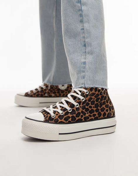  Converse Zapatillas De Deporte Con Estampado De Leopardo Y Plataforma Chuck Taylor All Star Lift Hi De Converse-brown 