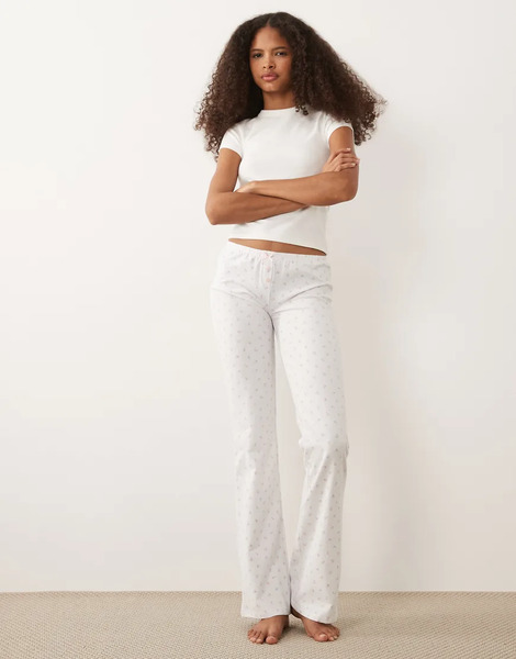  Cotton On Cotton On - Sleep Recovery - Parte De Un Conjunto - Pantalones De Pijama Blancos Con Cintura Vuelta Y Estampado De Florecitas-multicolor 
