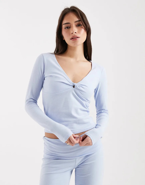  Cotton On Top De Estar Por Casa Azul Violáceo De Manga Larga Con Detalle Retorcido De Tejido Suave Dreamy De Cotton On 