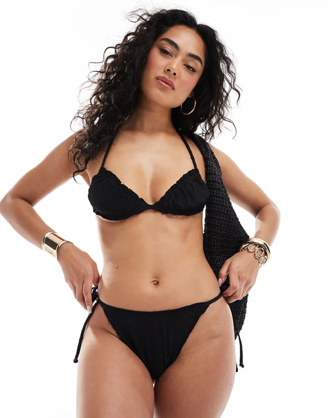  Daisy Street Braguitas De Bikini Negras Anudadas A Los Laterales Con Diseño Bordado Y Detalle De Volante De Daisy Street-negro 