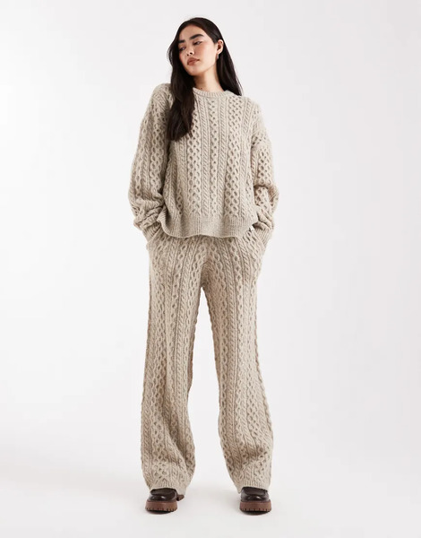  Daisy Street Joggers Gris Jaspeado De Pernera Ancha Suelta De Punto De Ochos De Daisy Street (parte De Un Conjunto) 
