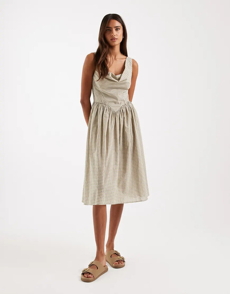  Daisy Street Vestido Midi A Cuadros Vichy Blancos Y Verdes Con Falda De Corte Amplio Y Cintura Baja De Daisy Street-multicolor 