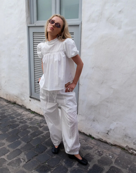 Daisy Street Daisy Street X Emma Jean - Parte De Un Conjunto - Blusa Blanca Amplia Con Volantes Y Detalle De Encaje-blanco 