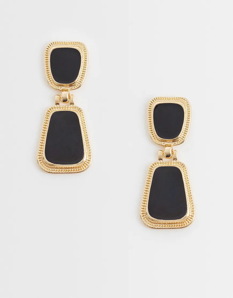  Designb London Pendientes Dorados Con Diseño Colgante Y Detalles Esmaltados Negros De Estilo Vintage De Designb London 